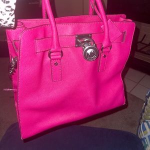 Michael Kors Saffiano Leather XL Hamilton Tote Bag Hot Pink